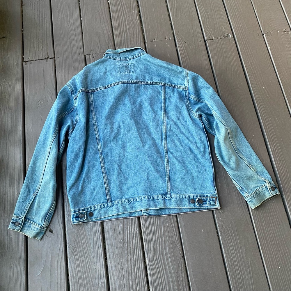 Levi Strauss Signature Mens XL Denim Trucker Jacket Blue Jean Biker Workwear - Picture 3 of 14